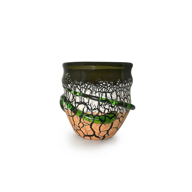 【宙吹きガラス工房虹】宙吹土紋グラス モスグリーン [琉球ガラス]