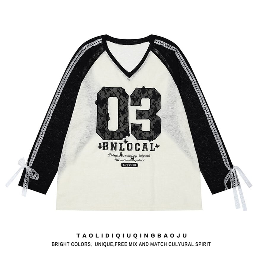 サブカル 服 地雷系 通販 ヴィンテージ風 アメカジ レトロ ストライプ ショルダー Vネック 長袖シャツ