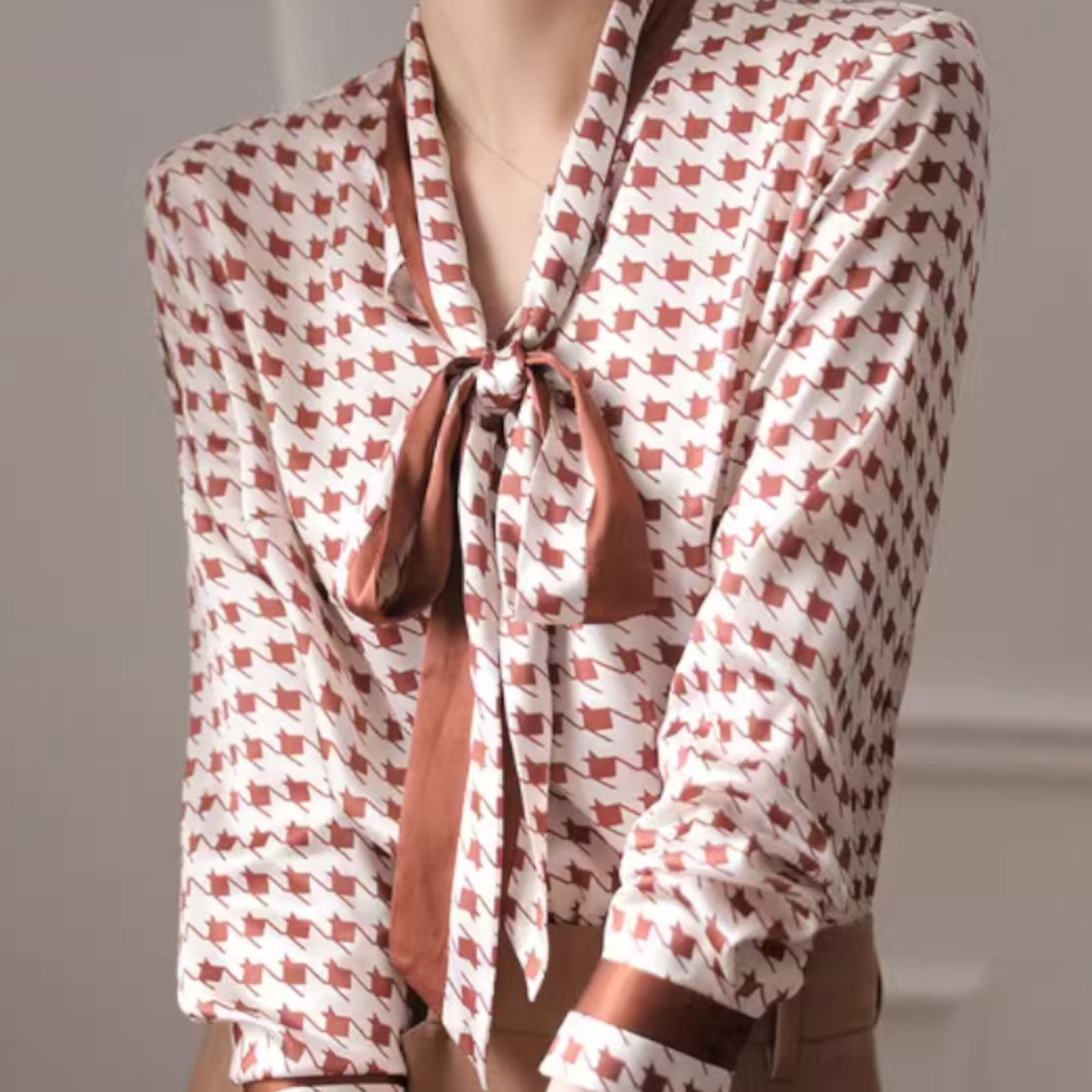 千鳥格子リボンシャツ A00325