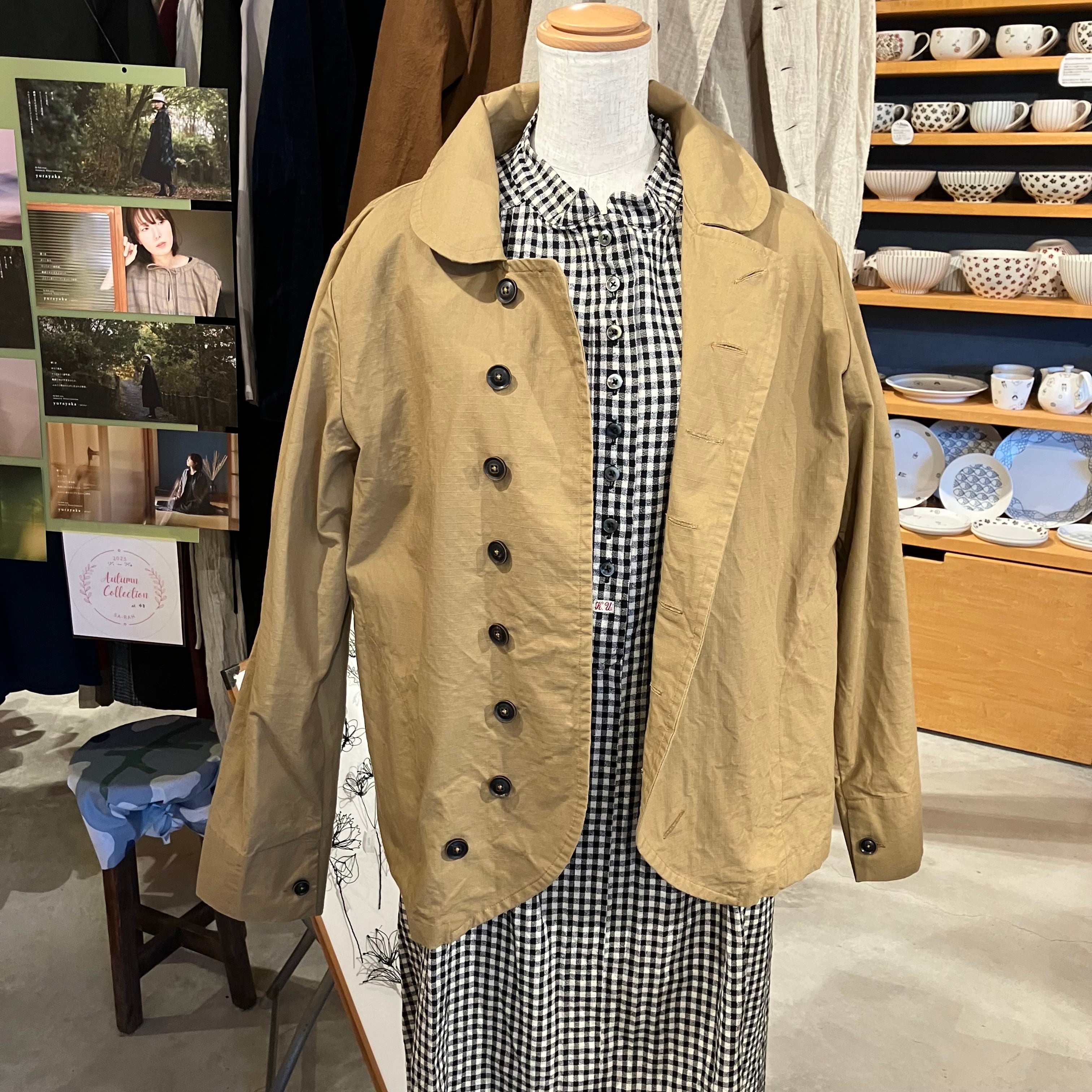 ラウンドカーディガンジャケット リラックス オーガニックコットンリップストップキャメル Sa-Rah