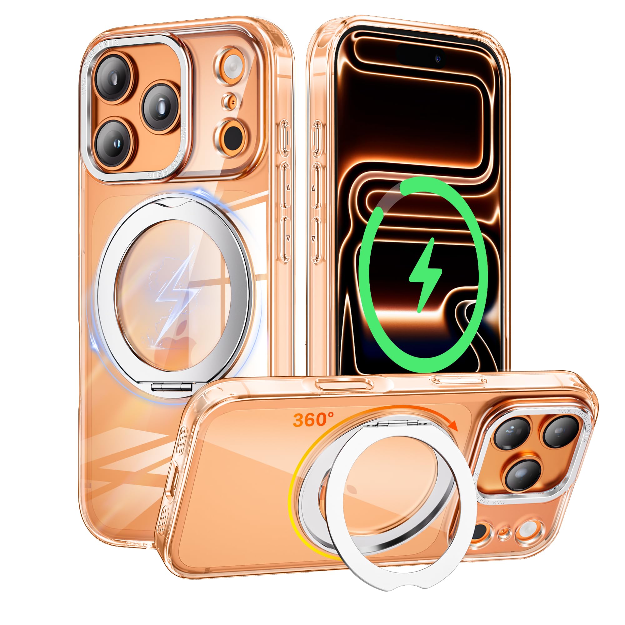 Hailifang iPhone 18Pro / 17Pro 用 ケース 米軍MIL規格 Magsafe対応 360°回転スタンド 透明