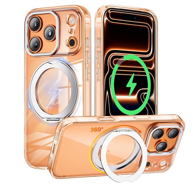 Hailifang iPhone 18Pro / 17Pro 用 ケース 米軍MIL規格 Magsafe対応 360°回転スタンド 透明