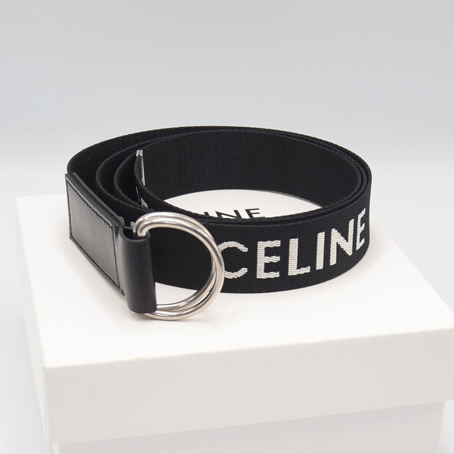 【美品】CELINE ダブルリング ベルト ナイロン カーフスキン ブラック セリーヌ 付属品付き