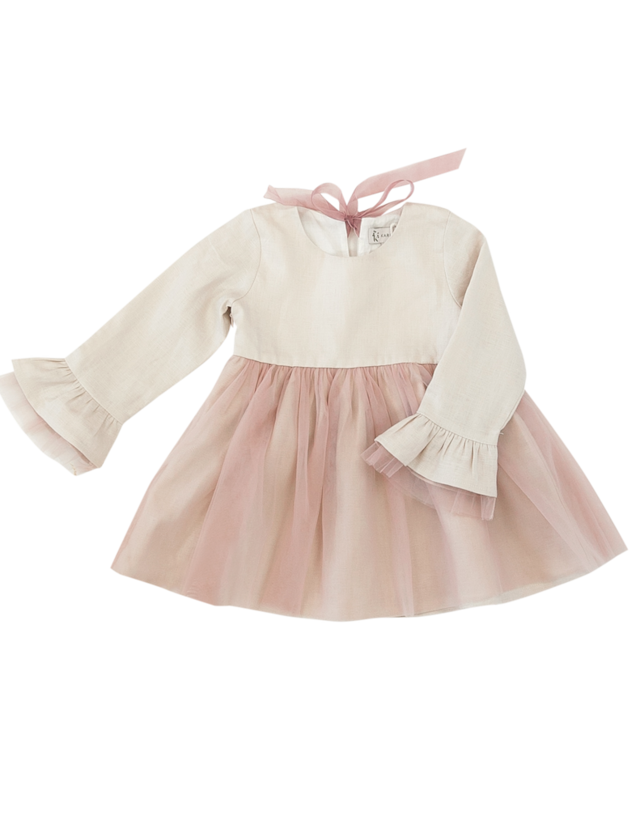 Karibou Linen Tutu Dress リネンチュチュドレス　ワンピース　チュールスカート　チュールドレス　リネン100％ 入園式　卒園式　入学式　結婚式　フォーマルドレス　フォーマルワンピース　子供用ワンピース　フォーマル　キッズドレス　キッズフォーマル　入学式　入園式　結婚式ドレス