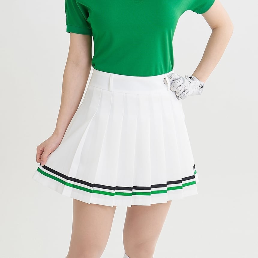 配色ダブルラインプリーツスカート (2colors)