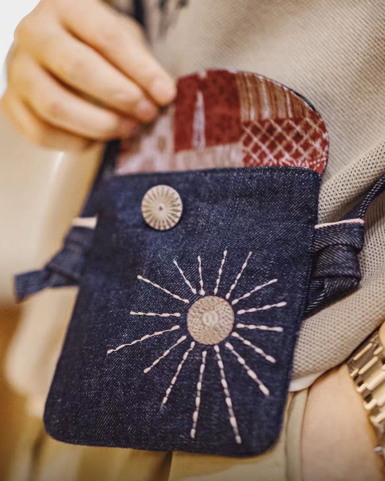 Vintage Embroidered Denim Crossbody Bag  K0465