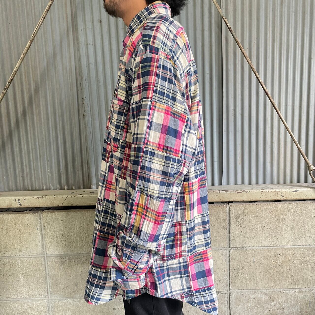 古着 パッチワークパンツ インドマドラス チェックスラックス