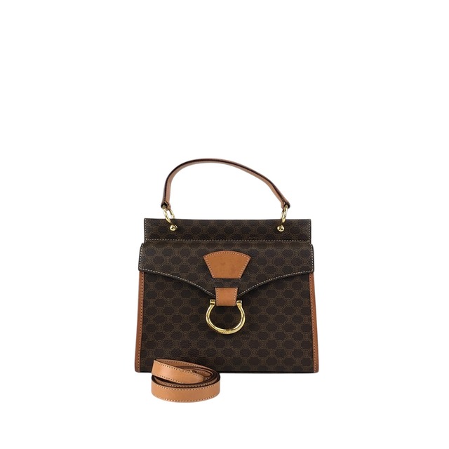 CELINE セリーヌ マカダム ショルダーバッグ ブラウン ガンチーニ PVC 2WAY vintage ヴィンテージ オールド kgm5ej