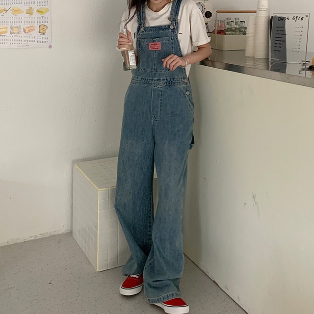オールインワン オーバーオール デニム シンプル カジュアル ゆったり 秋