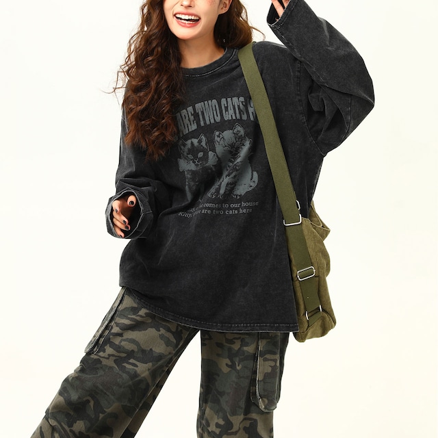 キャットツインクラシックプリントロングスリーブ 2col R00670