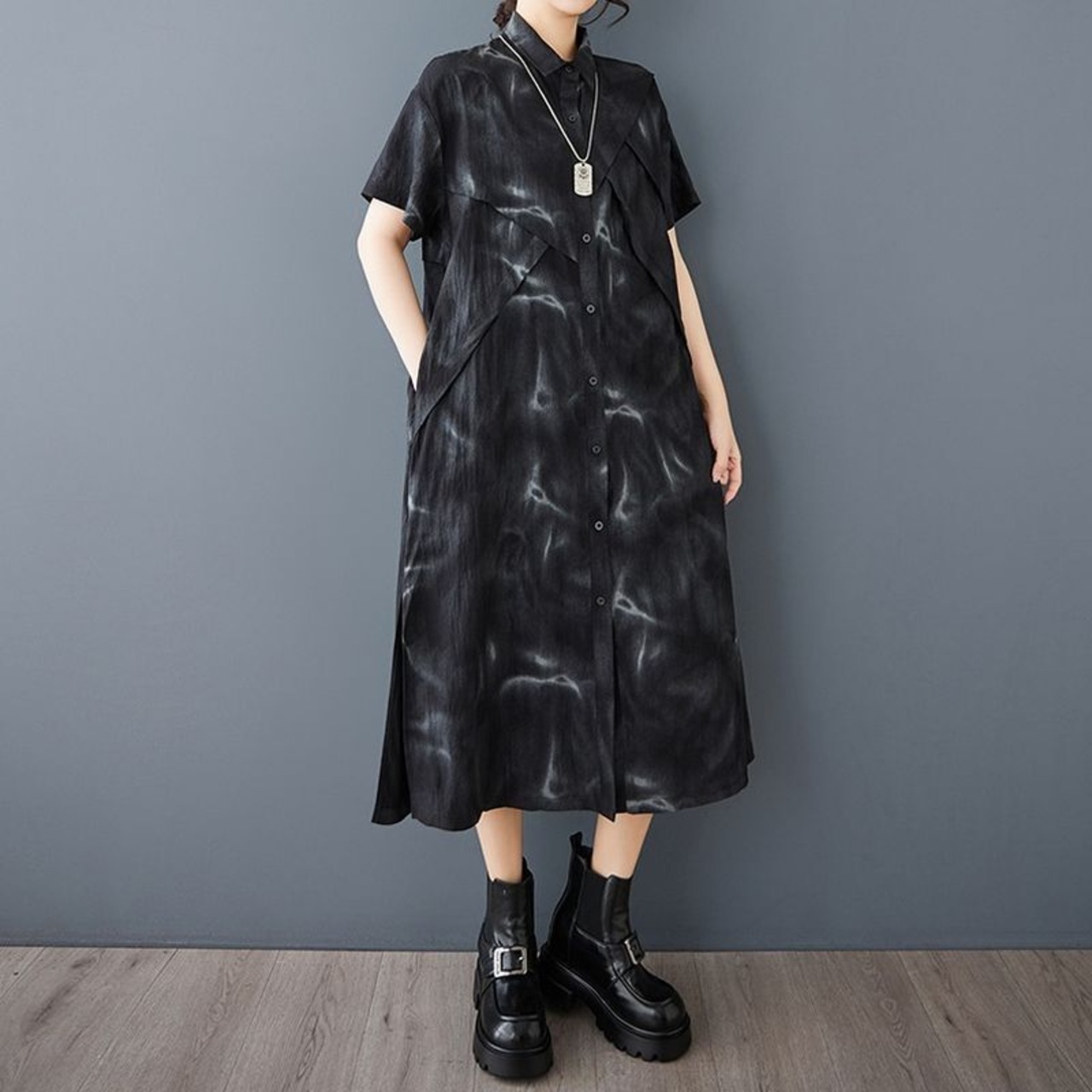 モノトーン タイダイ シャツワンピース  30003