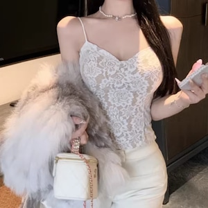 2色／Vネックレースキャミ ・14203