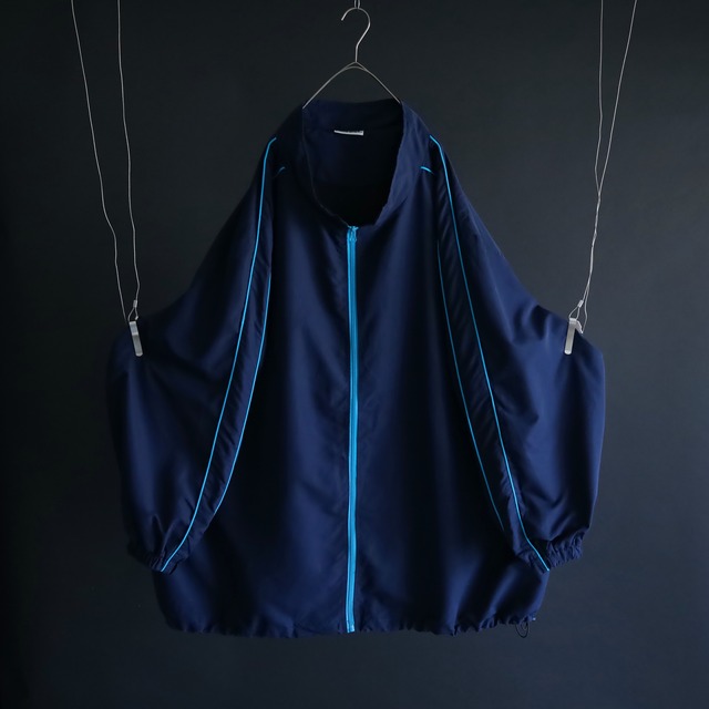 90s' " KING SIZE " super over silhouette blue piping design navy color zip-up blouson