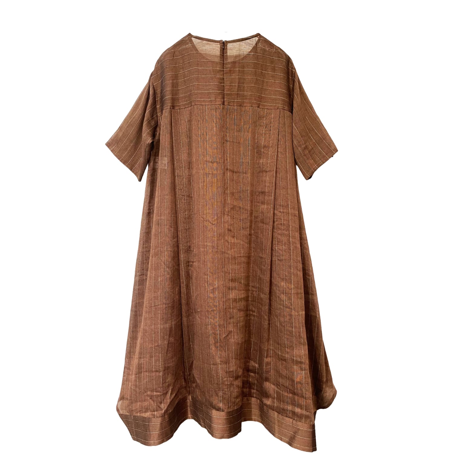 近江麻ボイルストライプワンピース【262-7101】Omi linen voile dress