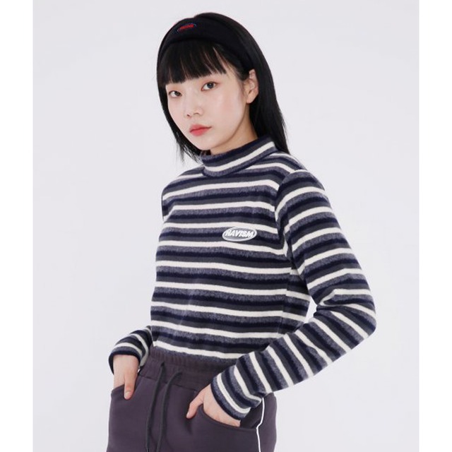 [HAVISM] PEACH STRIPE HALF NECK L/S TEE(NAVY) 正規品  韓国 ブランド T-シャツ