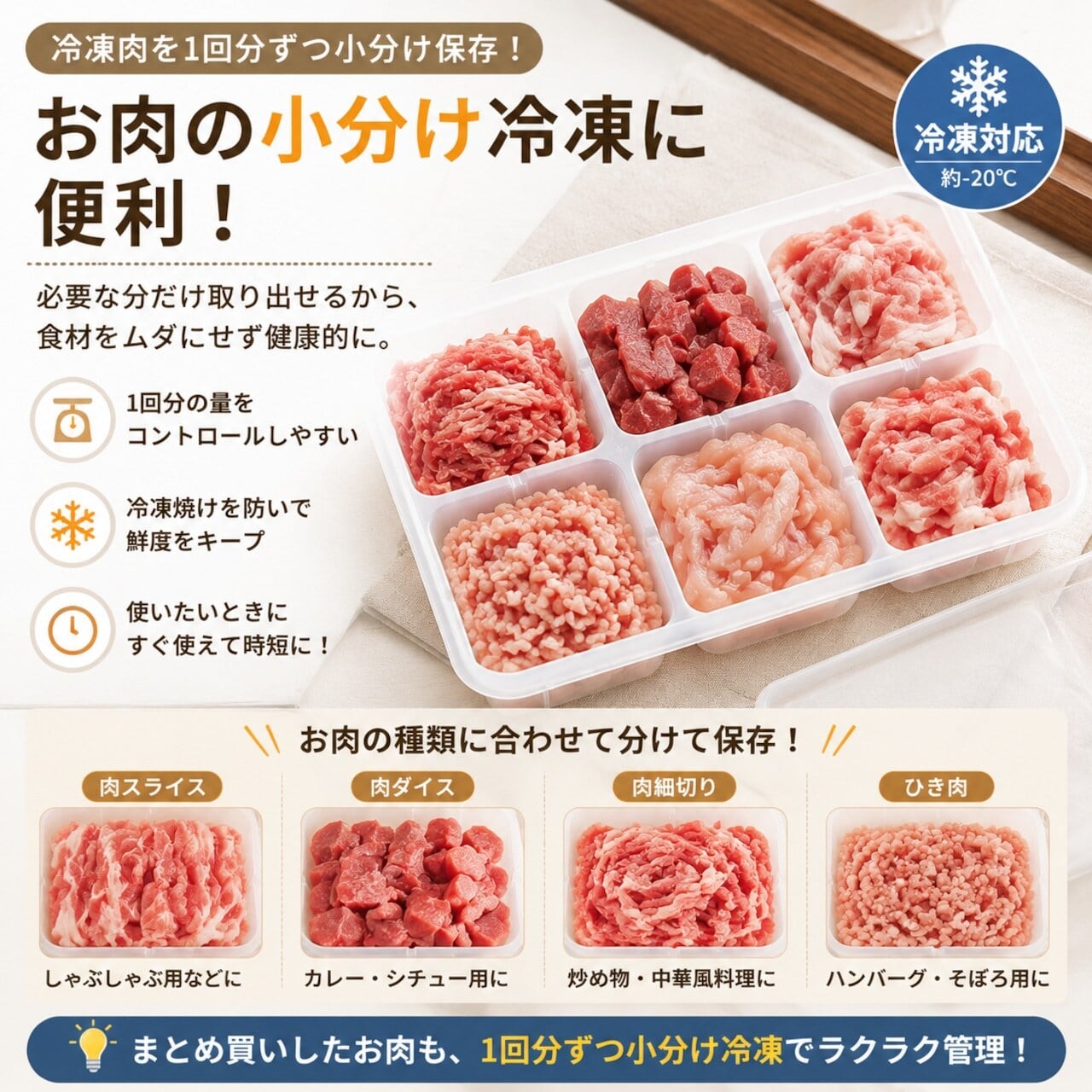 S48.【3個セット]】食品用 6分割 冷凍保存容器 作り置き・下味冷凍