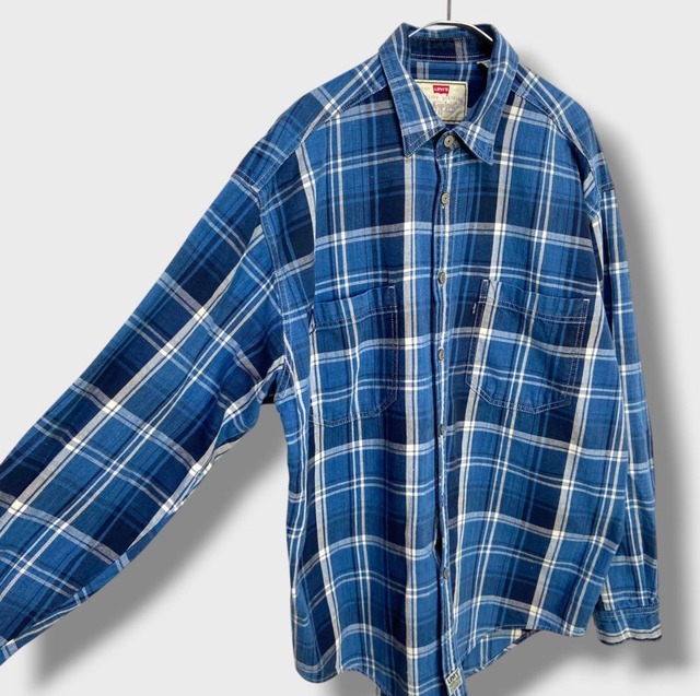 90s Levi's インディゴブルーデニム 長袖チェックシャツ L
