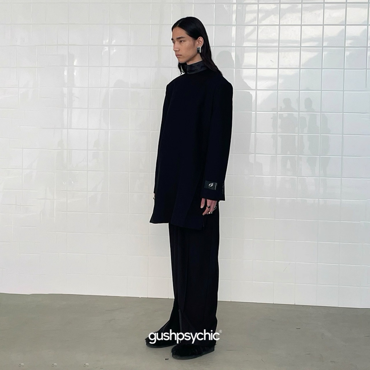 gushpsychic Stand Collar Cutting Hole Design Suit