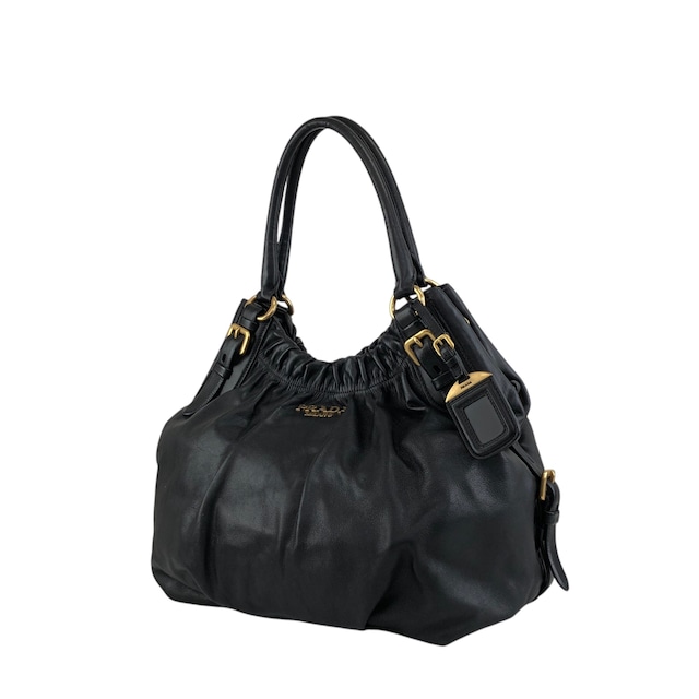 PRADA プラダ ショルダーバッグ ブラック ロゴ レザー ホーボーバッグ vintage ヴィンテージ オールド k2n6cf