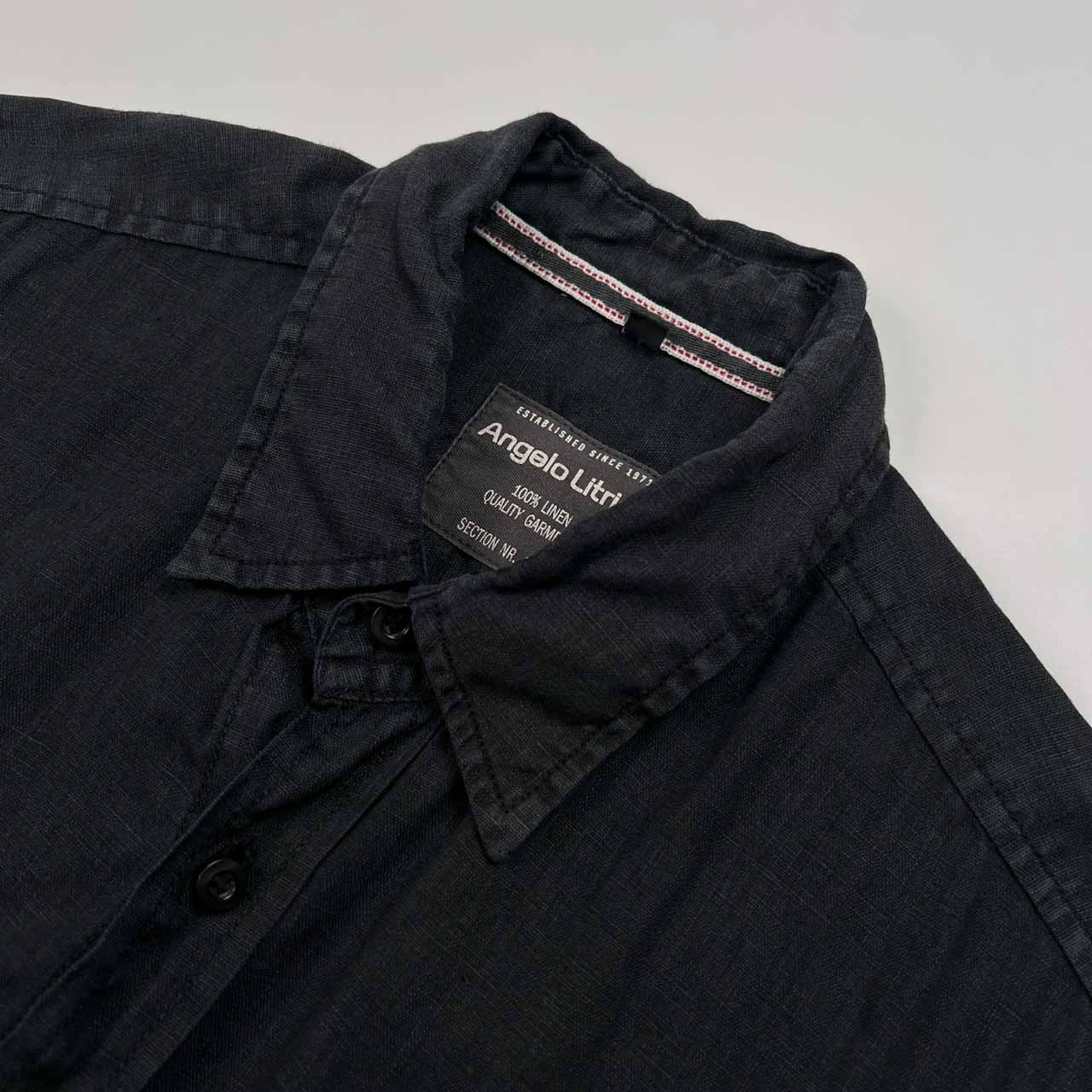 麻100% Angelo Litrico アンジェロリトリコ 半袖 リネン シャツ ワーク サイズ L /41/42 /メンズ/ブラック/両胸ポケット