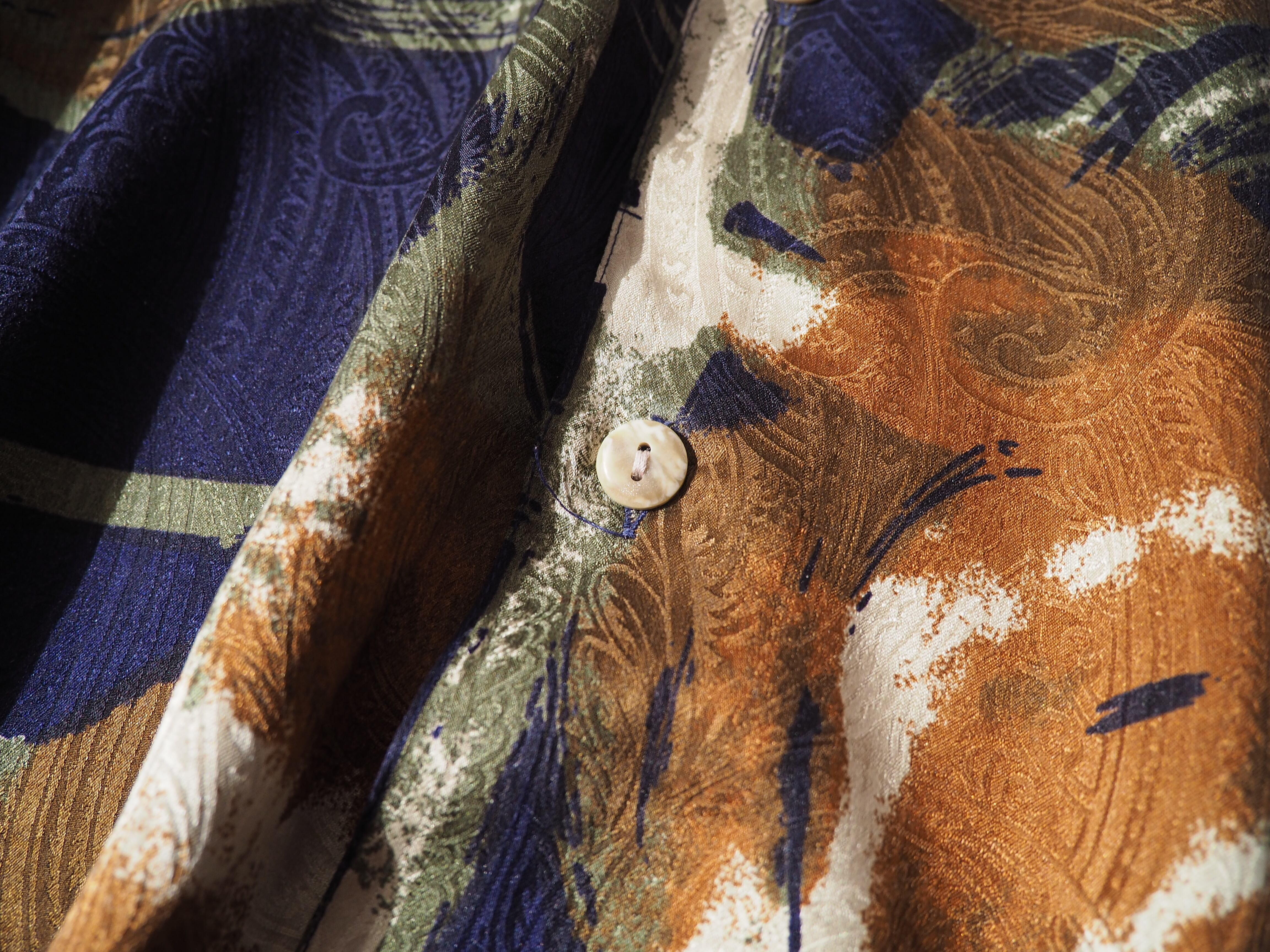 1990s GOOUCH retro art × openwork paisley full pattern silk shirt