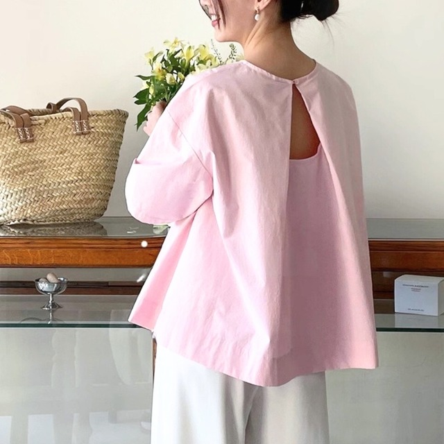 バックオープンボックスシルエットブラウス♢全3色　12312