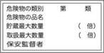 危険物の類別、危険物の品名、貯蔵最大数量、取扱最大数量、保安監督者　アルミ  AK16B