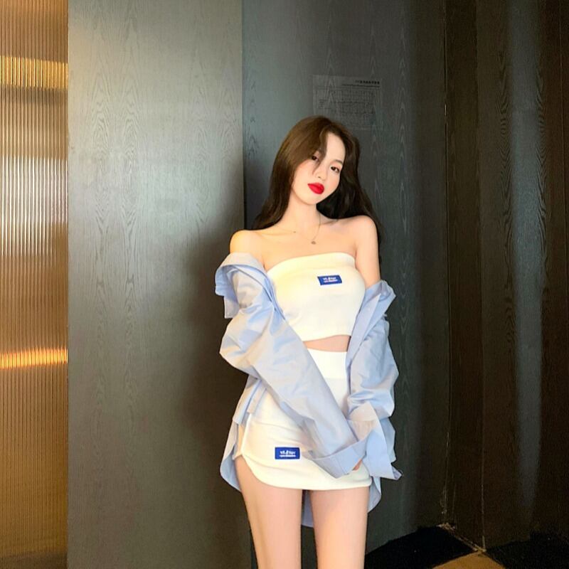 スーツファッションセクシーバッグヒップスカートスモールチューブトップツーピース女性2020年夏新作スタイル ブラックストロベリース57553284774