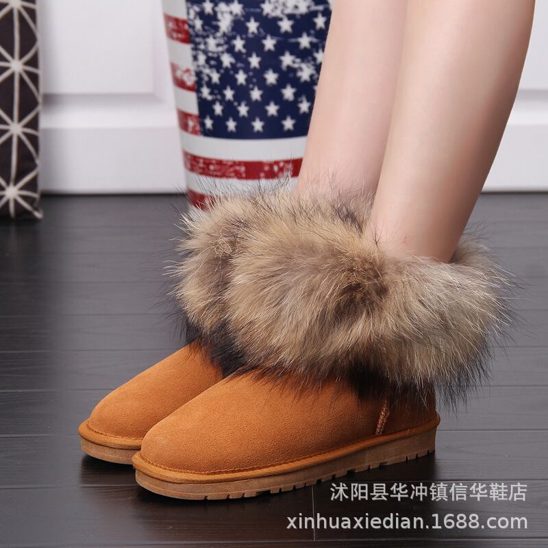【新作】【送料無料】 スポット卸売供給5854ローチューブフォックスファースノーブーツ、テンドンボトム、ラウンドヘッド牛革暖かい冬のブーツ-アリババ 靴 シューズ ウィンター 冬物 10b196166325148