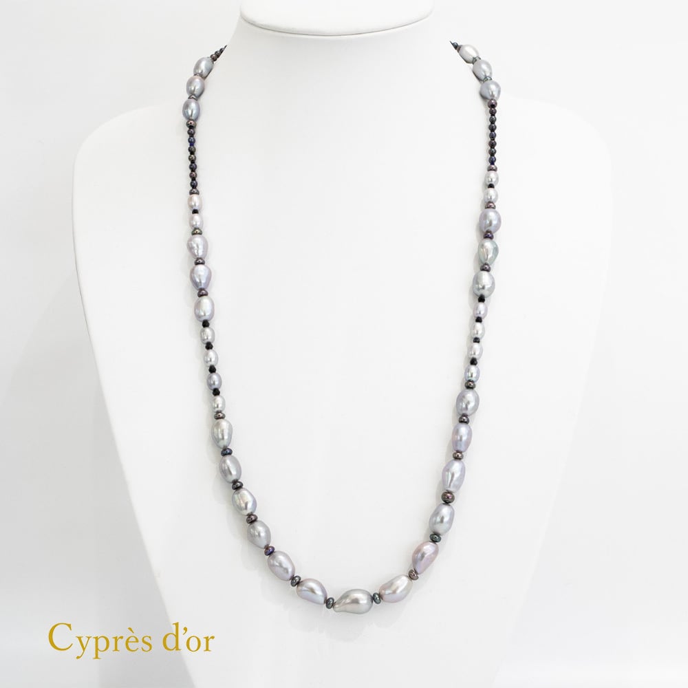 送料無料】グレーパール スピネル ラピスラズリ 普段使い ロング