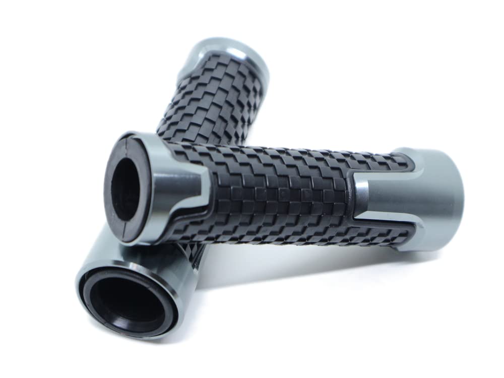 Beatus アルミ&ゴム製 バイク ハンドル グリップ 22.2mm 汎用 左右セット (チタングレー)