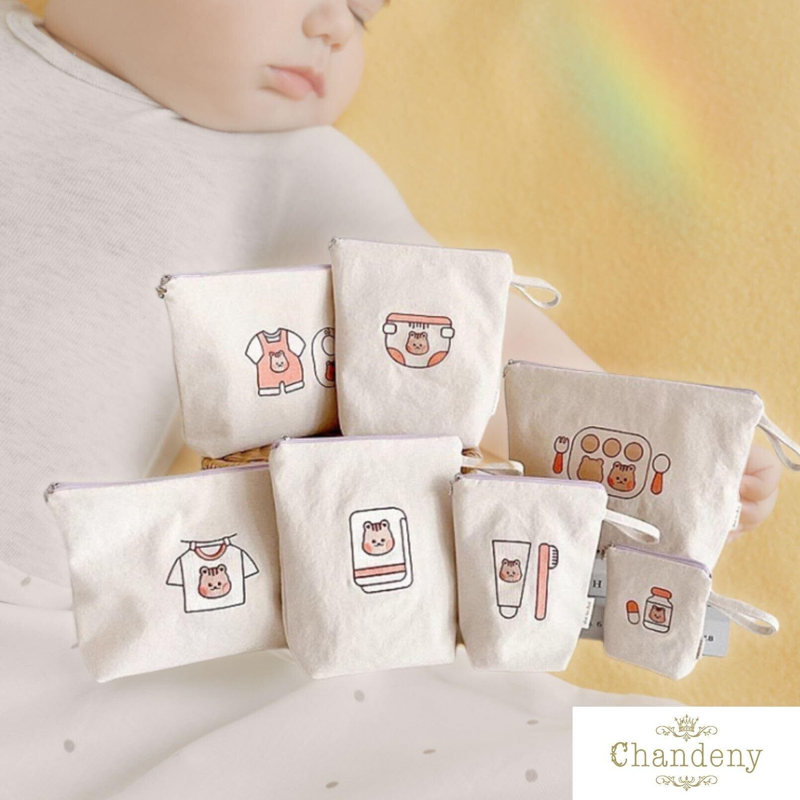 在庫処分】[シャンディニー] 赤ちゃん おむつ 着替え 収納ポーチ 7点