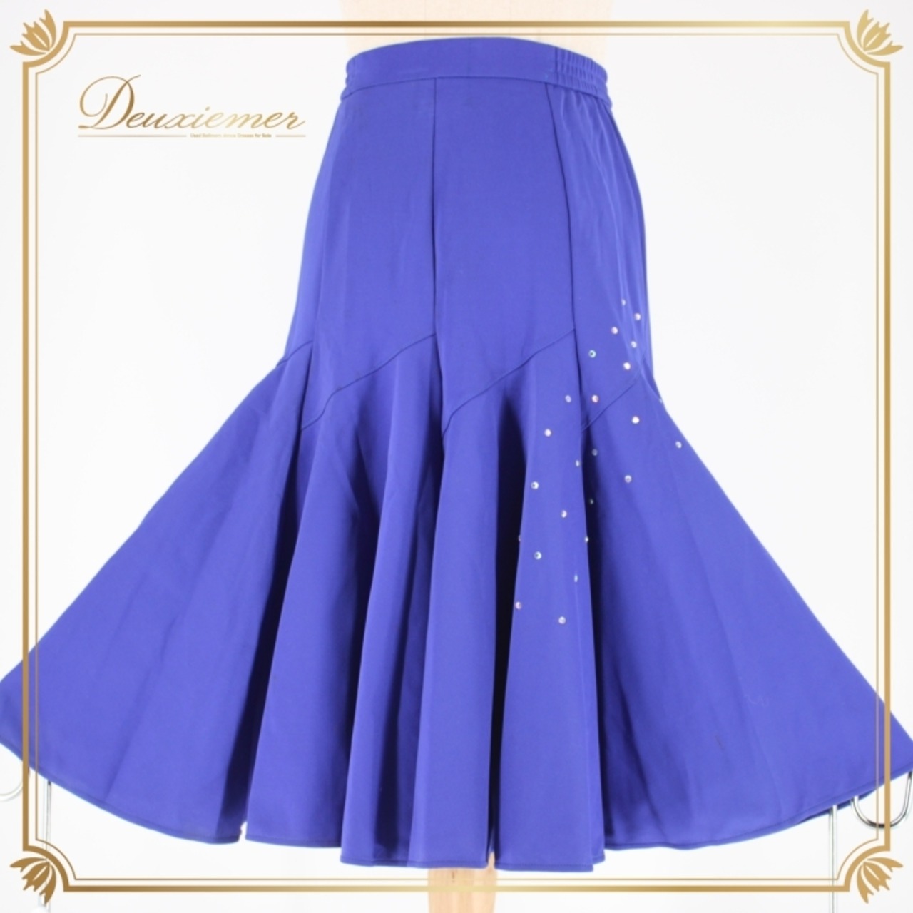 社交ダンス 衣装 スタンダード スカート レッスンウェア オールシーズン 青 ブルー系 Chacott チャコット ラインストーン 練習着 上品 ロイヤルブルー スカート丈60cm ウエスト29cm～ 伸縮性 ポリエステル ポリウレタン ダンス衣装 発表会 おしゃれ 女性用 大人用 楽器なし フォーマル服 上品スタイル フィット感