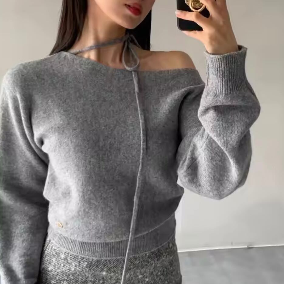 ribbon choker soft knit top