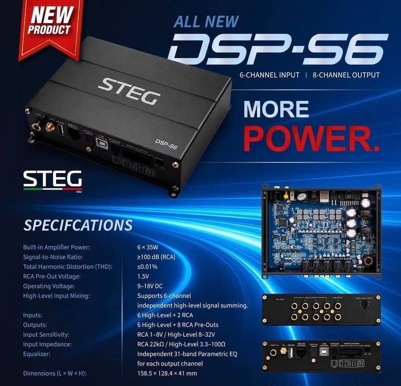 6chアンプ内蔵 8ch DSP 本体 国内正規品】STEG 「DSP-S6」 6chアンプ内蔵8chDSP(デジタルシグナル