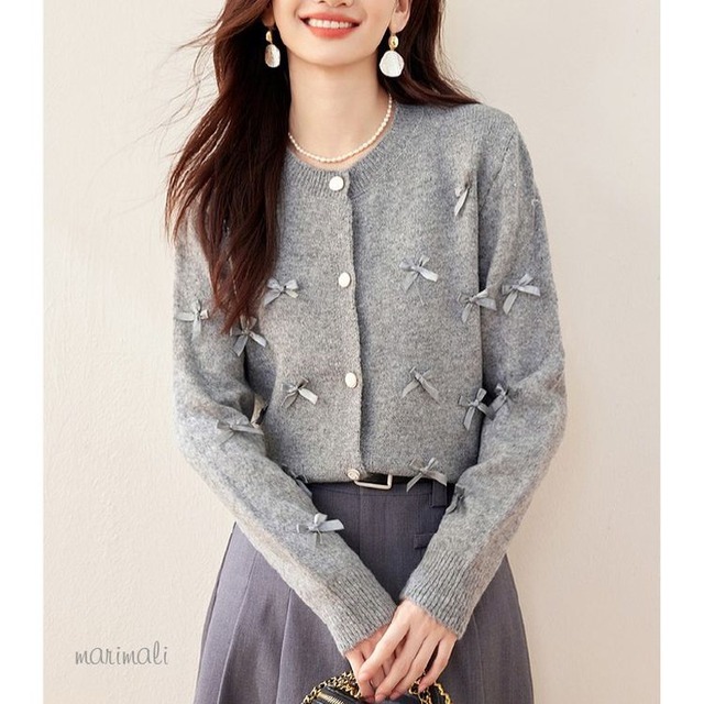 リボン スプリンクル ニットカーディガン 25412