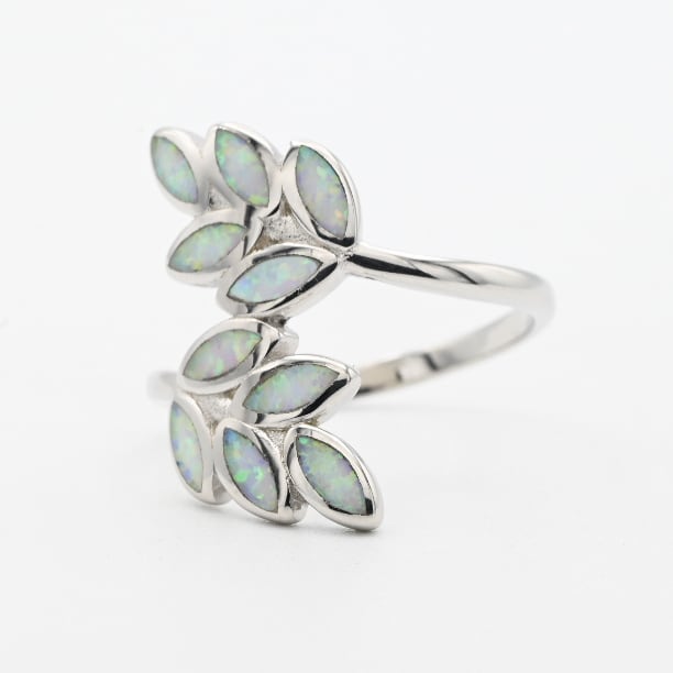 White Opal Inlay Graceful Leaves Design Ring #11.5 / Denmark