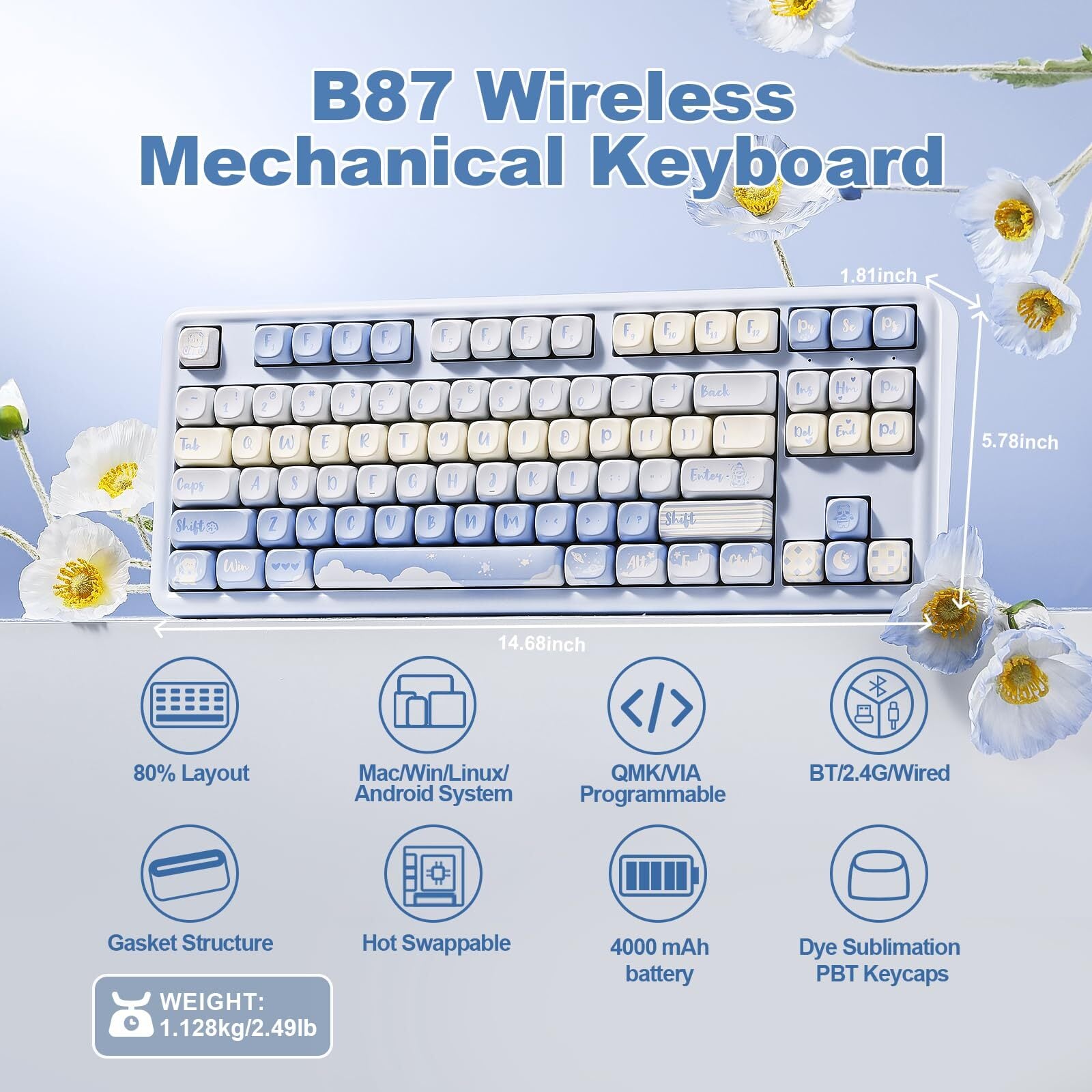 キーボード YUNZII B87 Amazon.com: YUNZII B87 Wireless Mechanical Keyboard,QMK/VIA