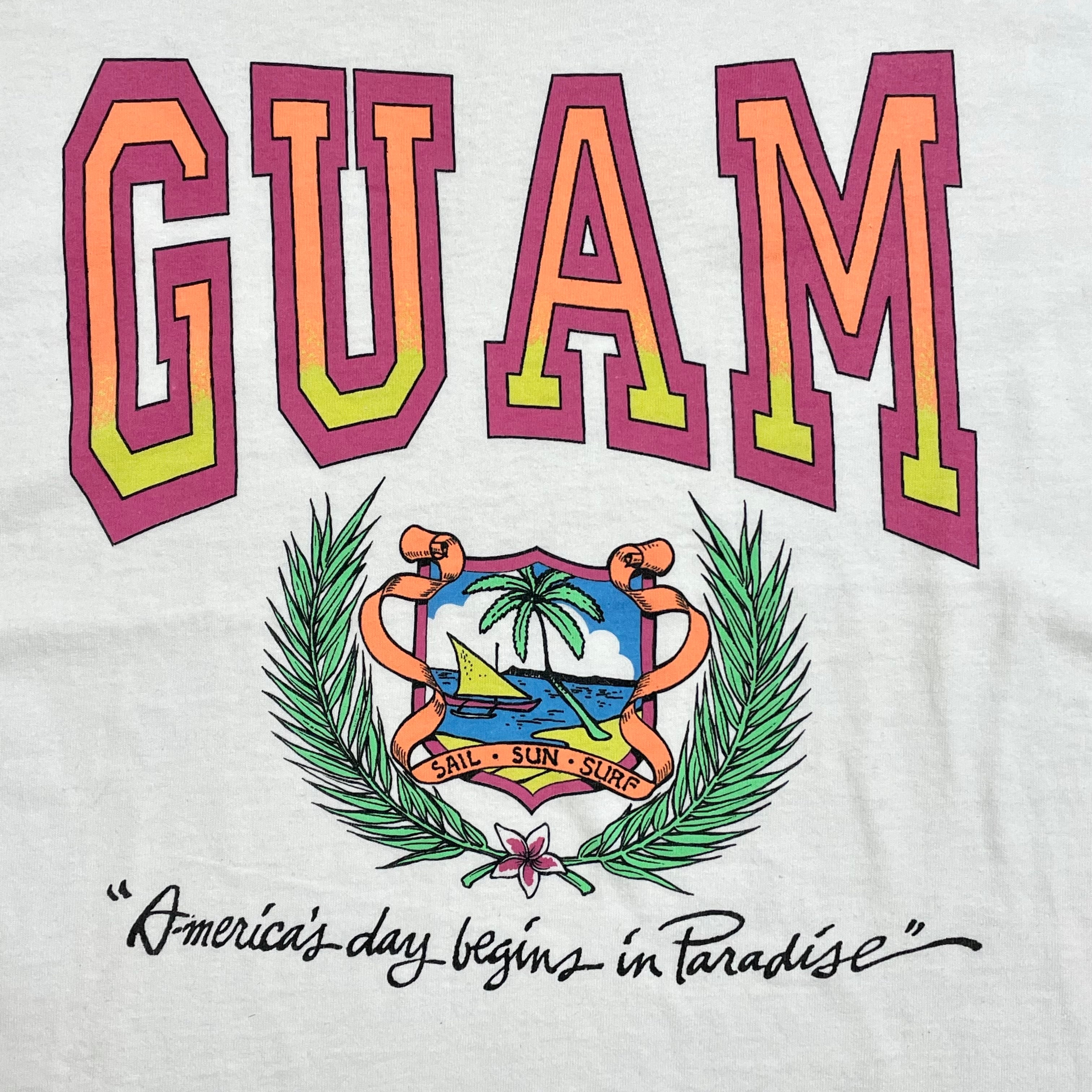 volunteer】90s USA製 Tシャツ GUAM ビッグロゴ シングルステッチ 刺繍 ...