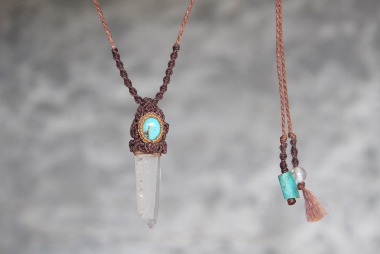 Lemurian Seed Crystal  & Turquoise micro macrame pendant