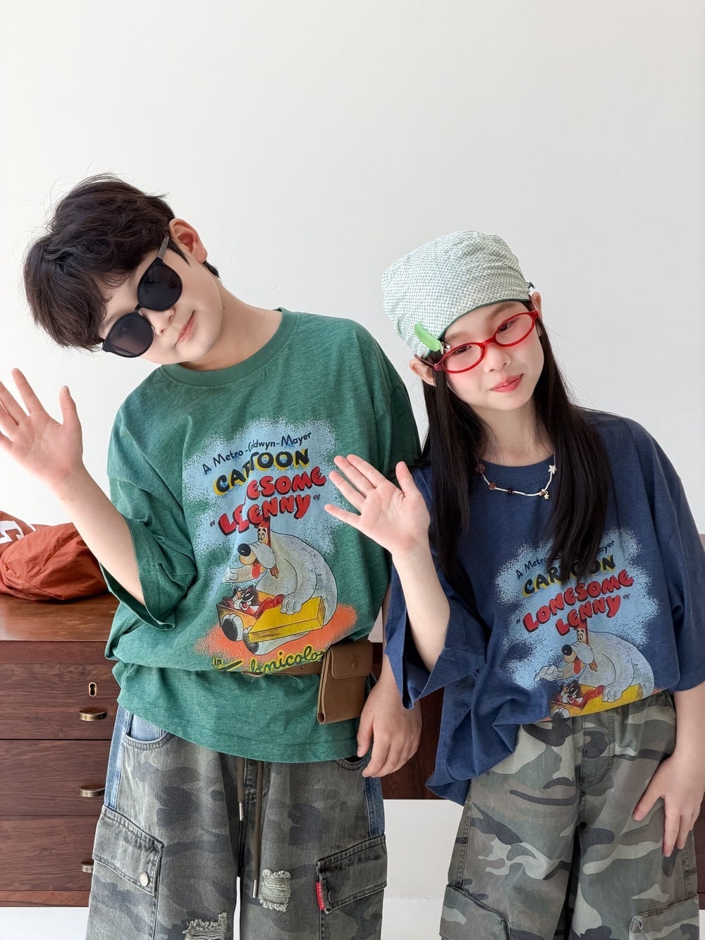 韓国ロゴプリント Tシャツ 2色セット レトロキャラクターTシャツ（2色展開）KMAI｜トップス オーバーサイズ