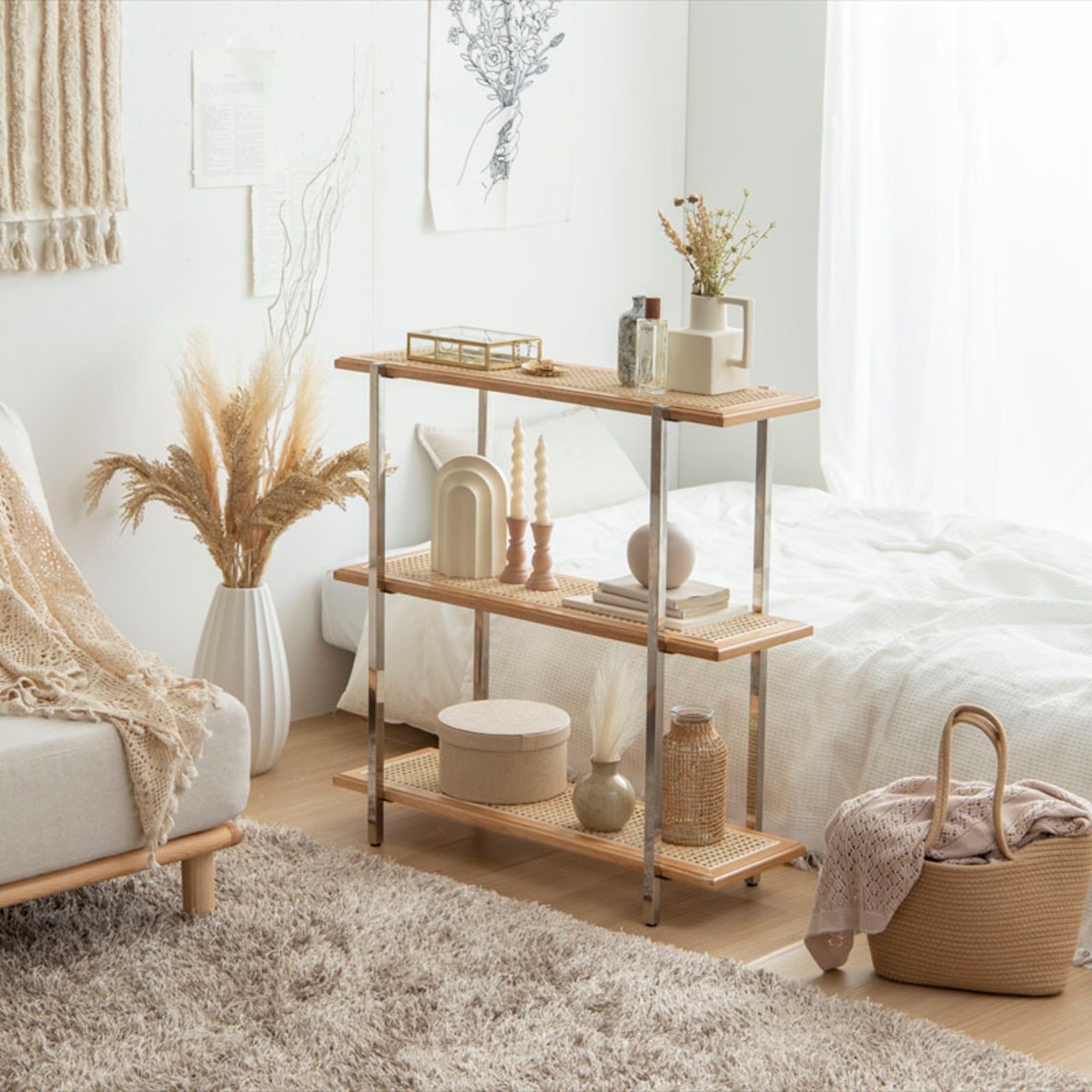 ラタン 3段 シェルフ ラック