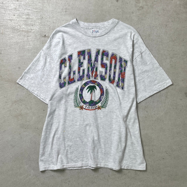 80年代 USA製 CLEMSON UNIVERSITY カレッジロゴプリント Tシャツ メンズXL 古着 90s VINTAGE ヴィンテージ シングルステッチ ライトグレー 灰色【Tシャツ】/グレー