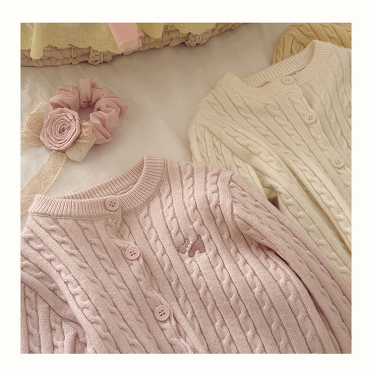 春犬柄カジュアルカーディガン