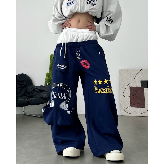 ポップグラフィックダブルウエストワイドラインパンツ 1col R02899
