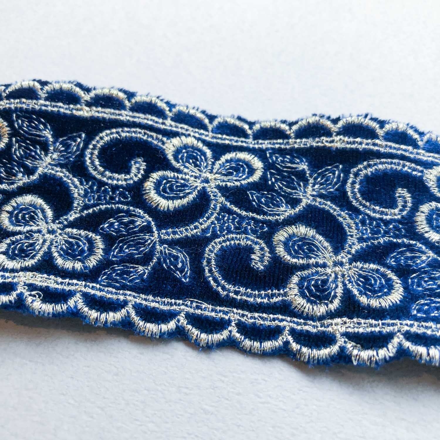 ベロアゴールド刺繍サイドスカラップリボン（1mカット） | Dua