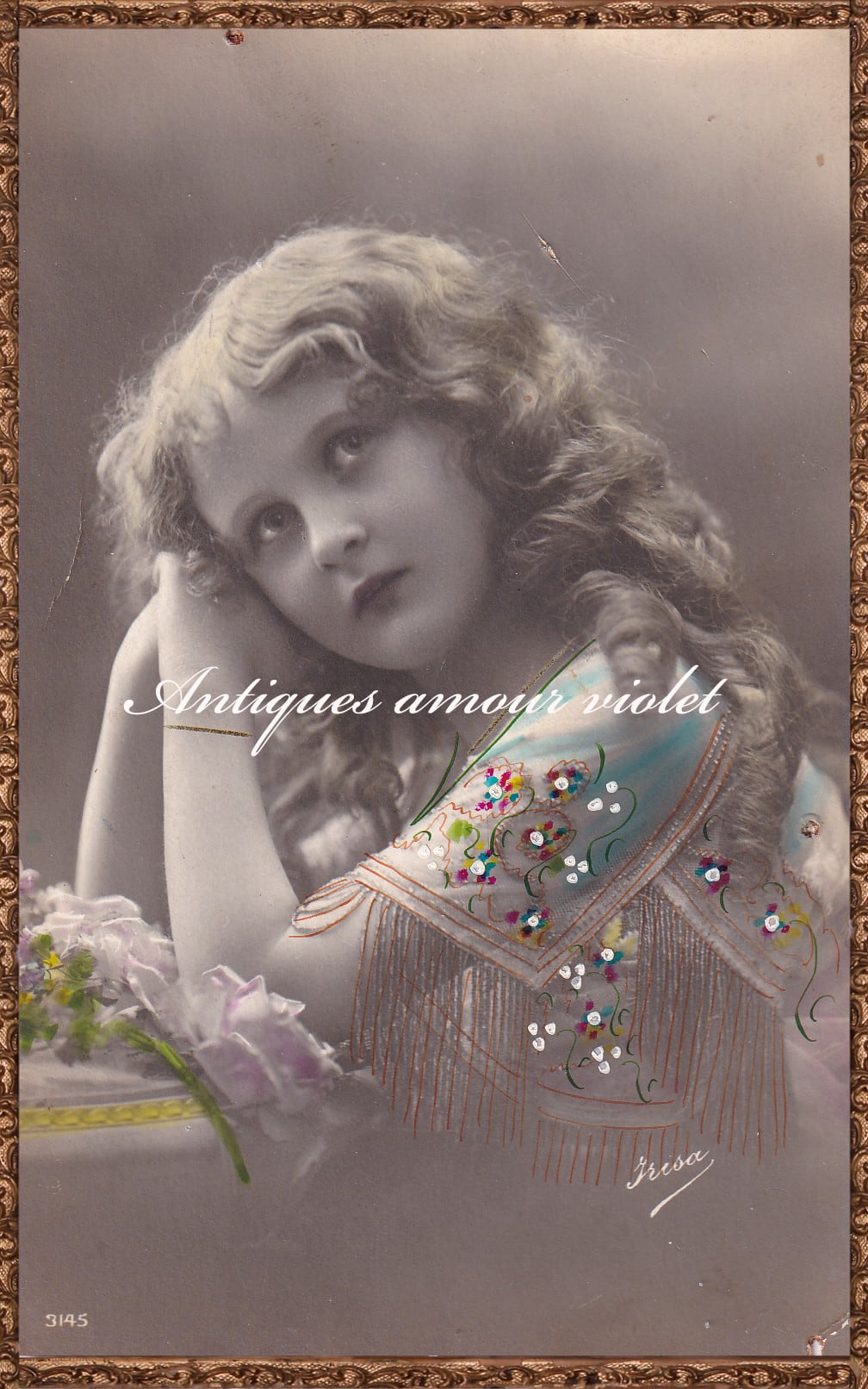 Antique postcard 百合の花を手にする妖精の少女 France P215