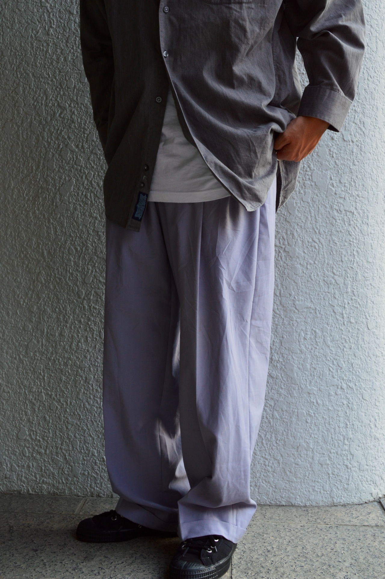 STACY ADAMS 1980's-90's From USA Center Intuck Wide Slacks Windowpen Polyblend Rayon ステイシーアダムス 80s ワイドスラックス