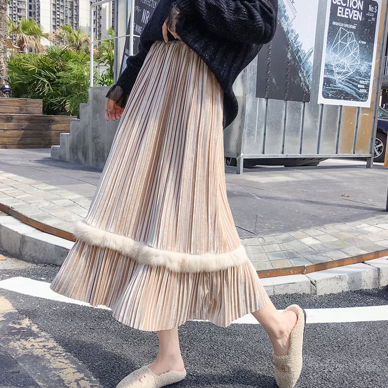 【未使用品】　プリーツプリーズ　ロングスカート　フレアスカート　Aライン　茶色