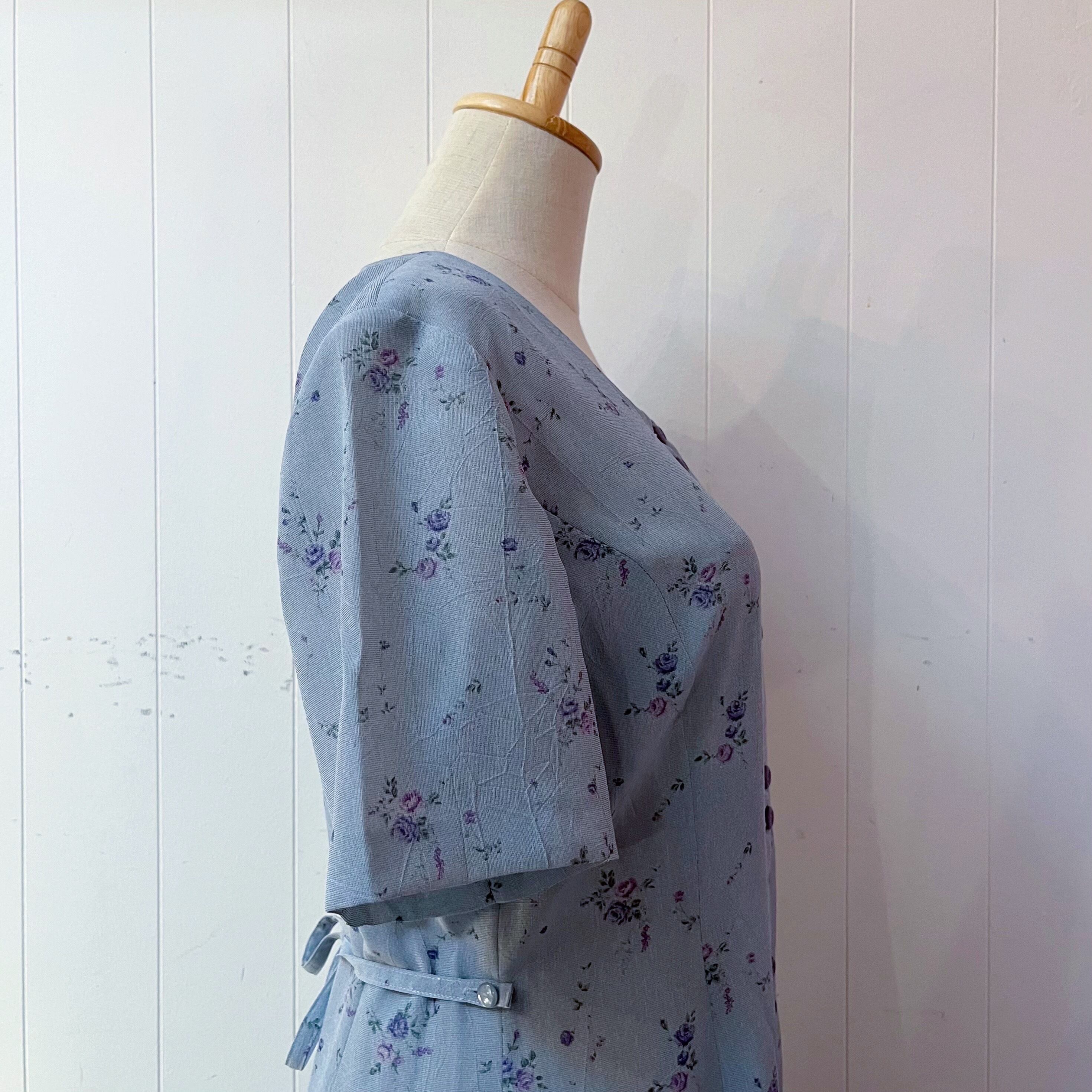 blue purple rose front button one-piece